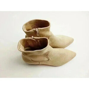 Steve Madden Womens Western Ankle Boots Booties Beige Faux Suede Side Zip 8 M